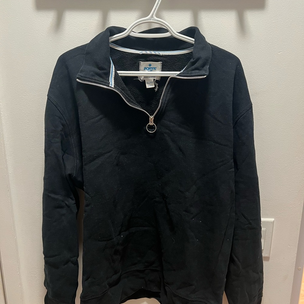 Black Quarter Zip Up Sweater with Stand-Up Collar